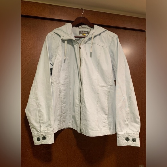 Cabelas Hooded Zip Up Jacket Womens Size Large Light Blue Lightweight - Picture 1 of 9